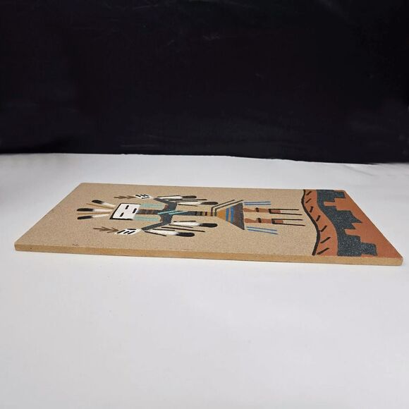 Vintage Native American Navajo Sand Painting Yei-Bei-Chai Dancer Wood Panel 12" - Picture 6 of 10